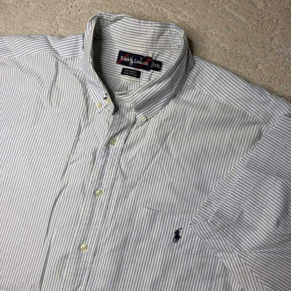 Men's Ralph Lauren 2XL Big Shirt Blue Striped Short Sleeve Button Down